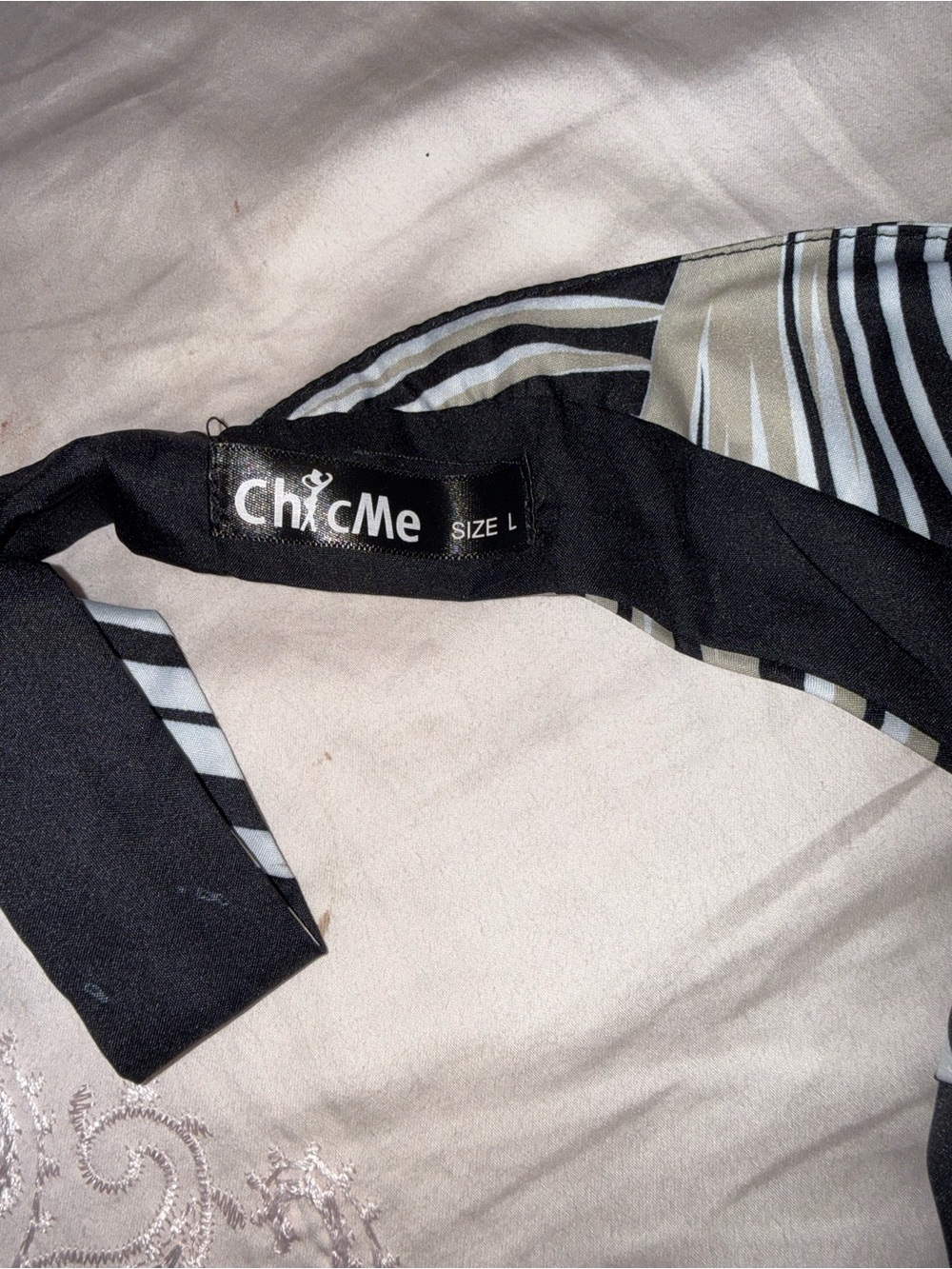 ChicMe Tropical Palm Print Cutout Wide Leg Jumpsuit Black Beige Size L - Picture 5 of 12